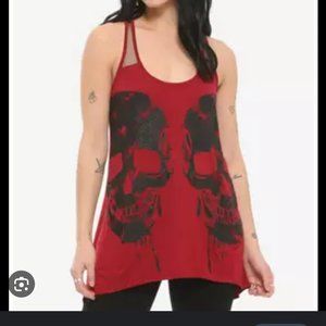 Hot Topic burgandy glitter skulls tank